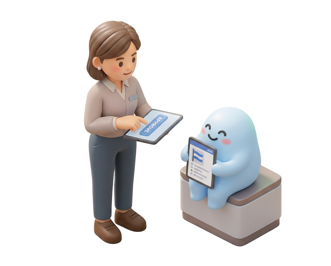 A staff member reviews a request flagged by Iris.